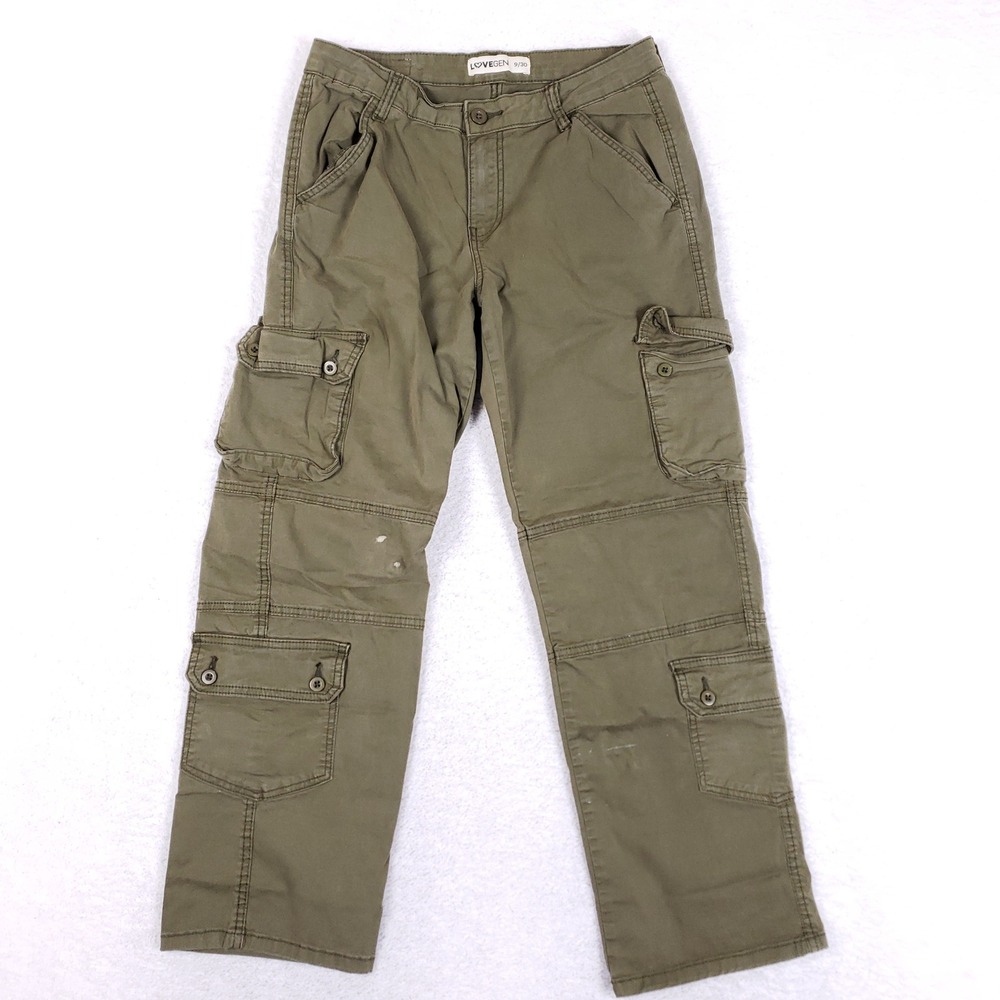 LOVEGEN Cargo Pants Women 9/30 Utility Gorpcore Olive Green Low Rise Y2K